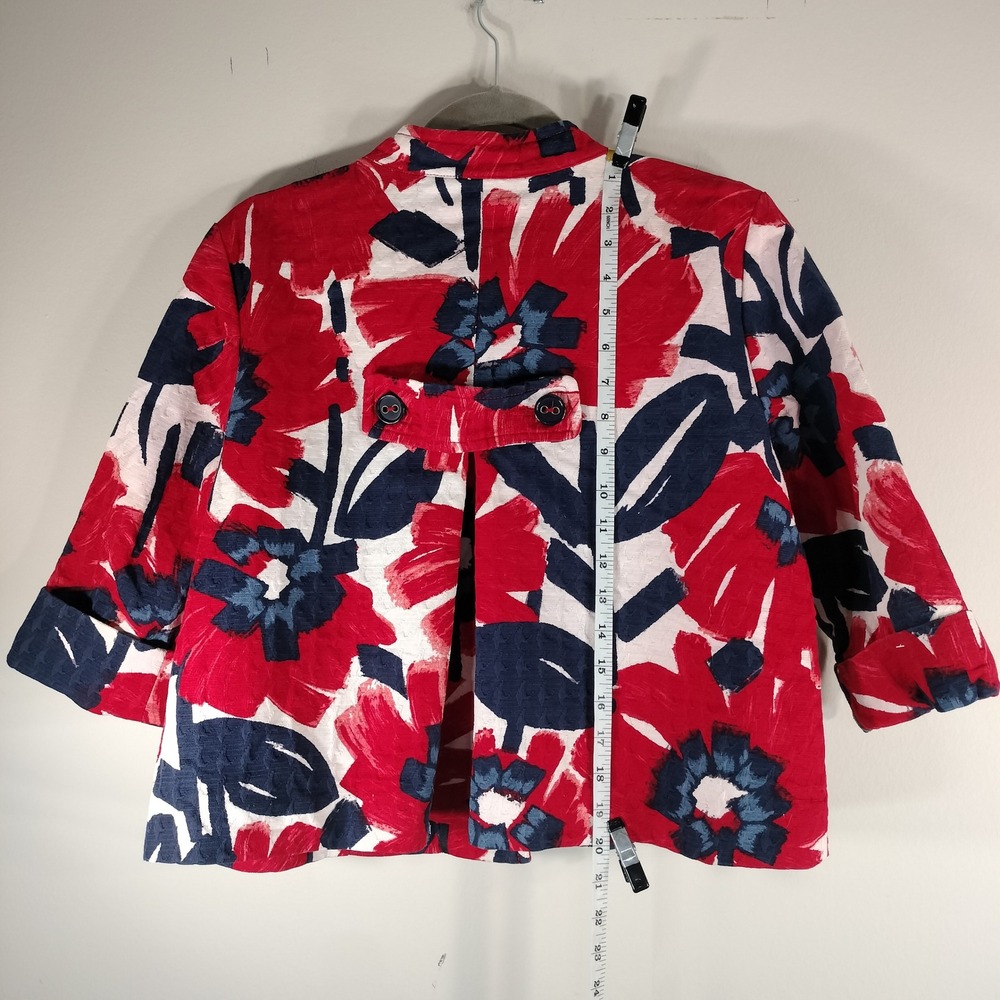 Ruby Rd Red, White & Blue Floral Cotton Button Front Jacket Size 12Petite